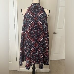 FREE PEOPLE high neck patterned navy, white and red dress SIZE S